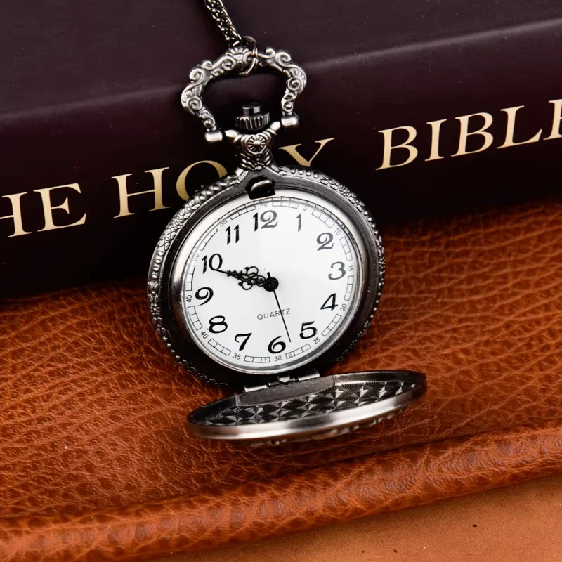 Silver grey eagle quartz pocket watch Large quartz necklace Bird cage pocket watch flip necklace alloy pocket watch hang watch