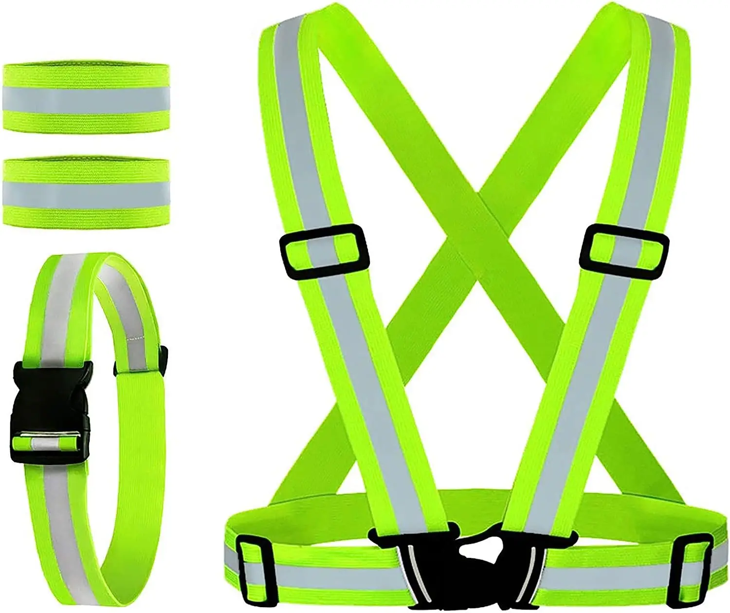 1 Set Adjustable Elastic Reflective Vest Reflective Glow Belt with 2Pack Reflector Armbands for Running Jogging Walking Cycling