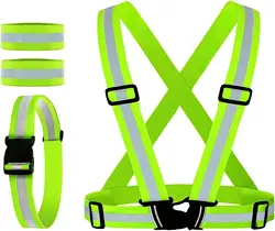 1 Set Adjustable Elastic Reflective Vest Reflective Glow Belt with 2Pack Reflector Armbands for Running Jogging Walking Cycling