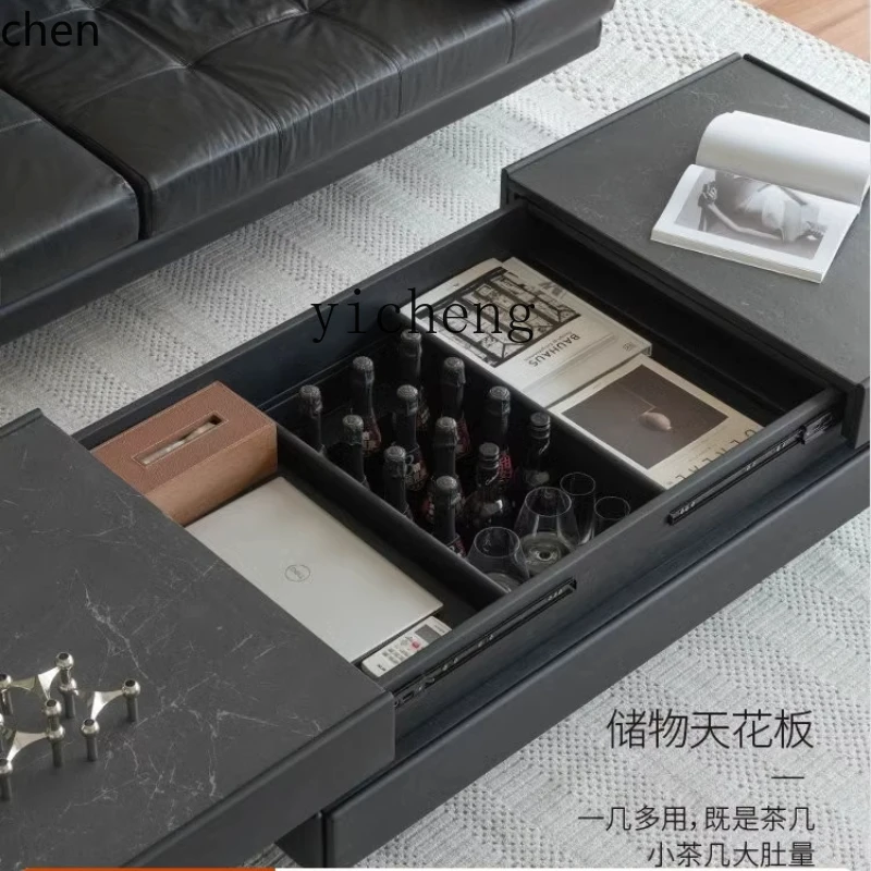 طاولة قهوة YFY/تخزين من الخشب الصلب وشبكة تخزين صخرية وشقة صغيرة