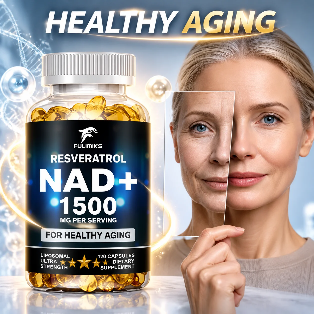 NAD Supplement, Help Boost Energy Level, Support Cellular Repair & Metabolism, Promote Healthy Aging, Maintain Mental Clarity, Antioxidant Support, Improve Overall Body Wellness
