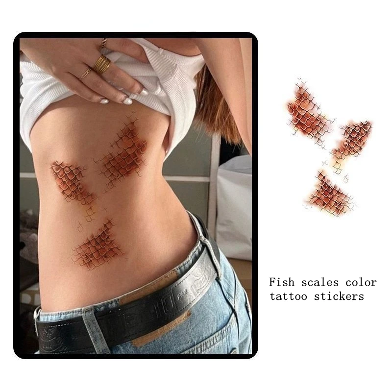 

2pc/Lot Fish Scale Color Temporary Tattoo Sticker Waterproof Long-lasting Chest Leg Art Fake Tattoo Hot Girl Women Tatouage Cool