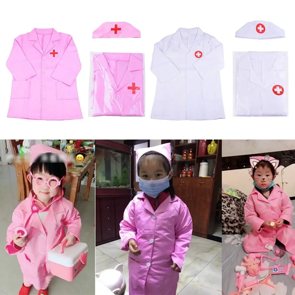 1 Juego de ropa de juguete blanca y rosa, disfraz de actuación en casa, ropa de enfermera, juego de rol, juego profesional, juego de ropa de médico