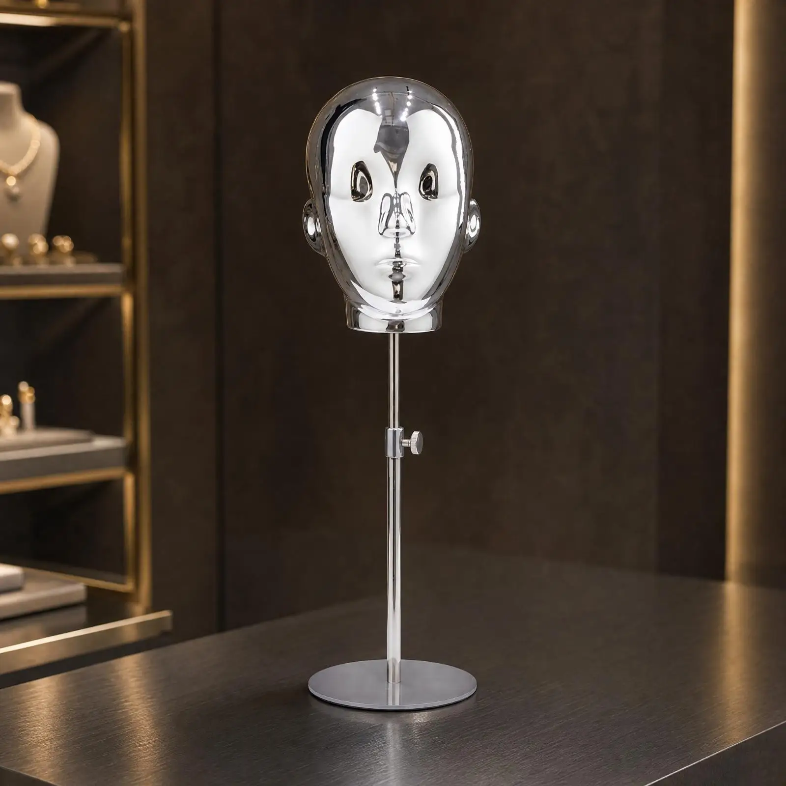 Tabletop Mannequin Head Display Stand Compact Adjustable Mannequin Head Stand Reflective for Retail Shop Displays, Showcases