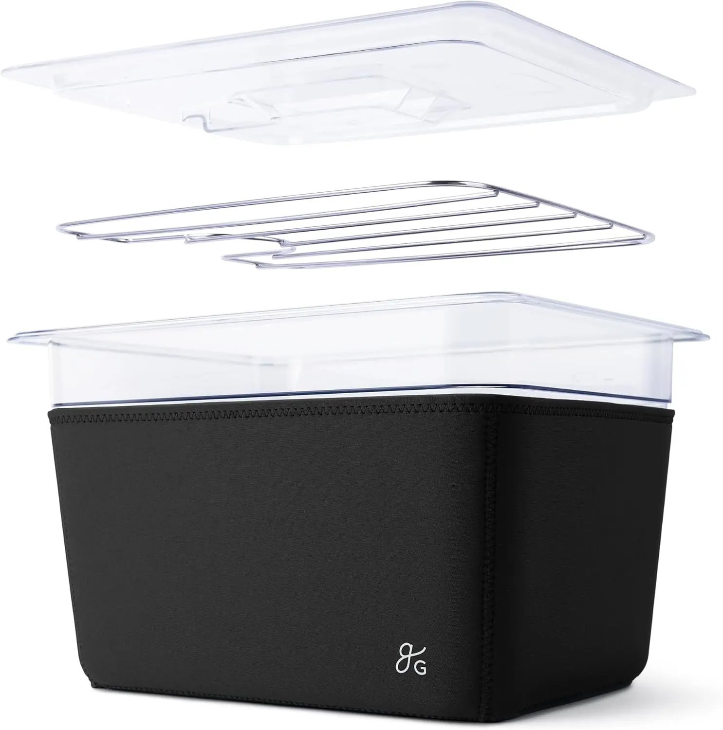 Sous Vide Container 12 Qt with Stainless Steel Rack, Insulation Sleeve, and Lid, (Onyx Black)