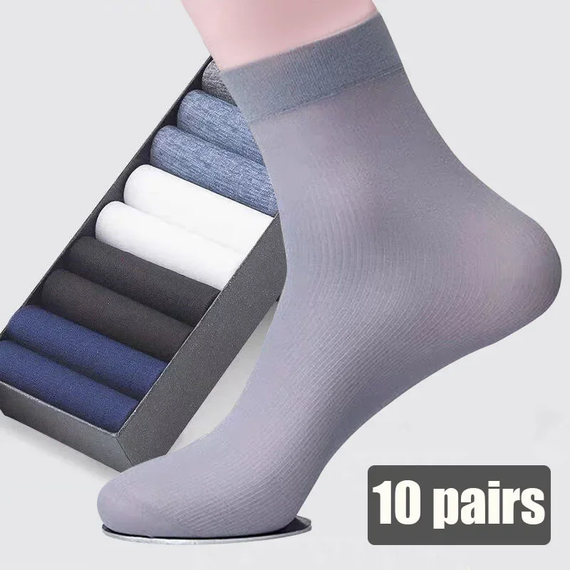 

10 Pairs/Lot Bamboo Fiber Men Socks Ultra-thin Breathable Summer Spring Sports Socks Long Business Casual Man Sock High Quality