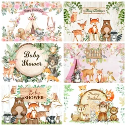 Baby Shower Background Cloth Safari Animal Fox Deer Tent Floral Birthday Party Custom Photography Background Studio Supplies