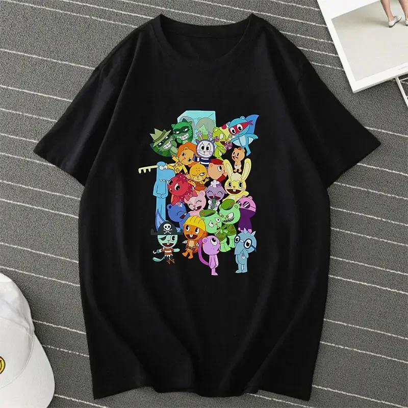 Animated Pattern Hot Happy Tree Friends Male and Female Couple Cotton T-shirt Summer Short Sleeve Cartoon Funny Men\'s Tshirt