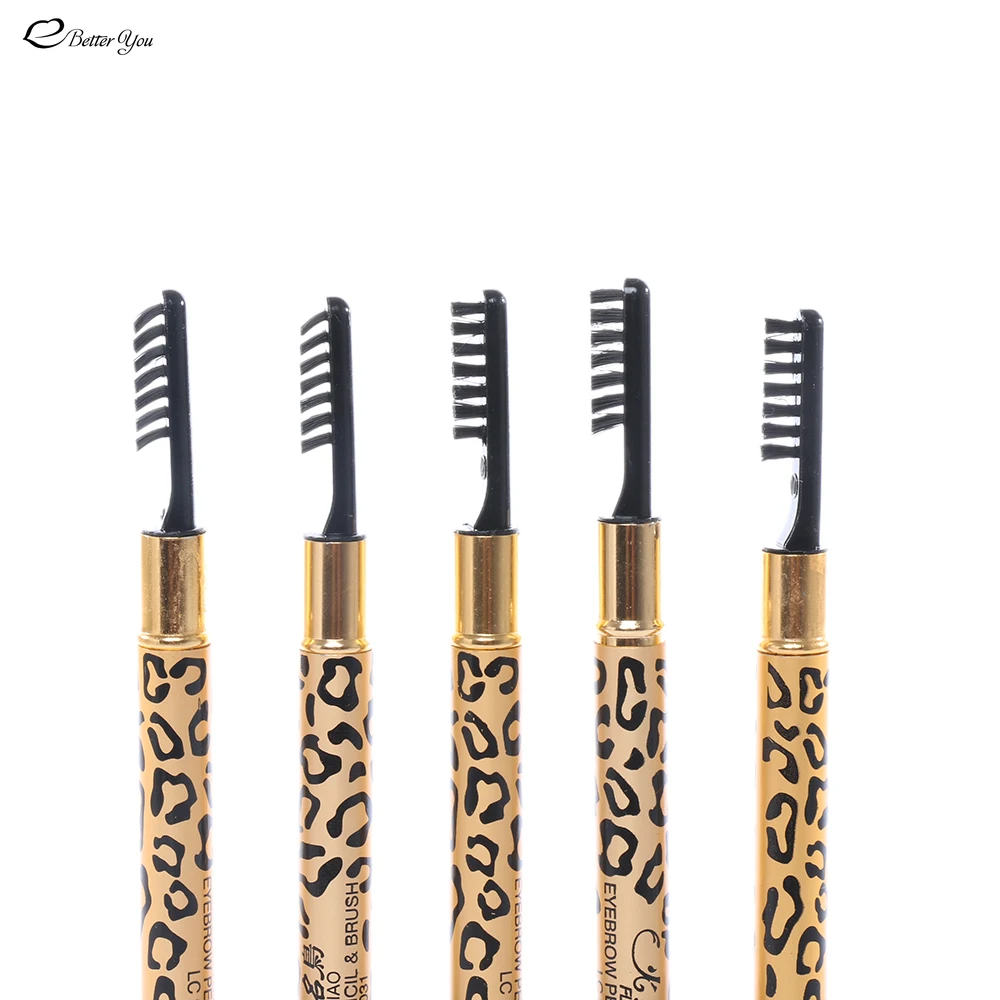 Leopard Double-Head sobrancelha pincel, maquiagem de longa duração, cosméticos profissionais naturais, impermeável, sobrancelha, 5 cores