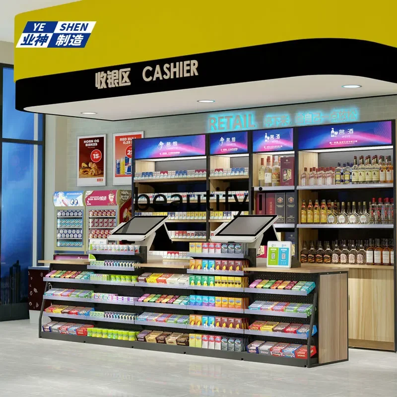 Convenience store supermarket cashier counter store small corner small shelf fruit cigarette modern simplicity