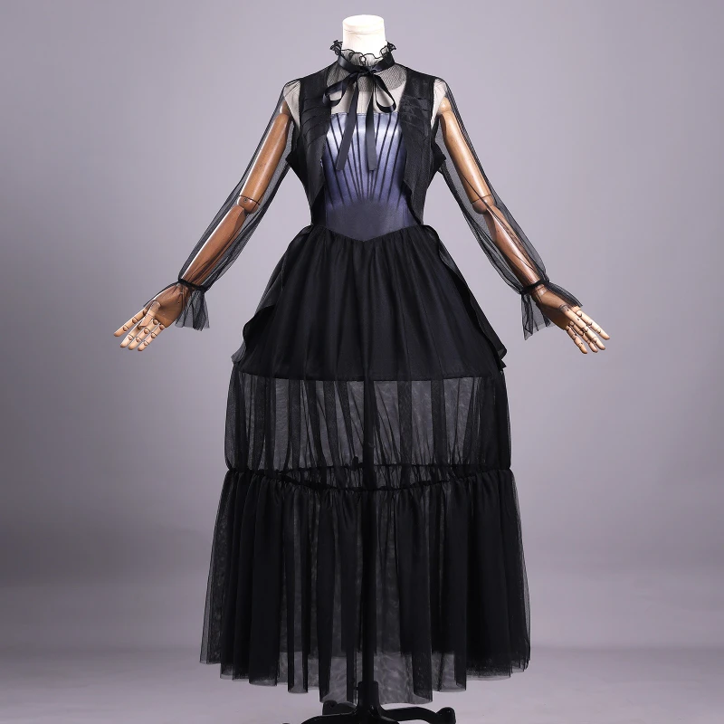 

Halloween Girls Wednesday Season2 Addams Cosplay Costume Addams Goth Black Evening Birthday Party Costume