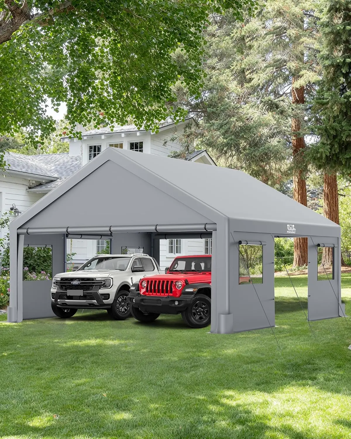 20x20ft Heavy Duty Carport with Removable Side Walls and Doors,Gray, Custom