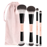 MAANGE Makeup Brushes 4pcs Double-ended for Foundation Blush Highlight Eyeshadow Premium Brush Set with Travel Storage Bag Tool