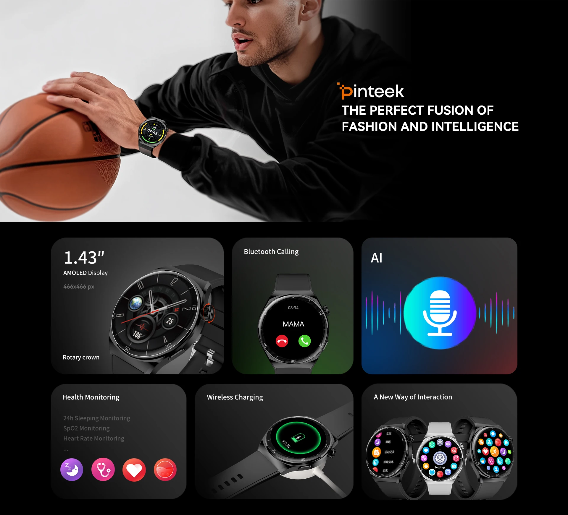 

2025 New Smart Watch Men HD AMOLED Screen GPS Motion trajectory HeartRate Bluetooth Call 1.45" SmartWatch IP68