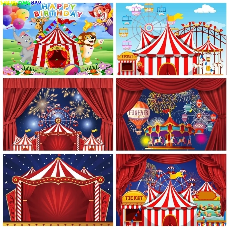 Roter Zirkuszelt-Hintergrund für Geburtstag, Fotografie, Karneval, Nacht, Thema, Party, Dekoration, Neugeborene, Babyparty, Fotohintergrund