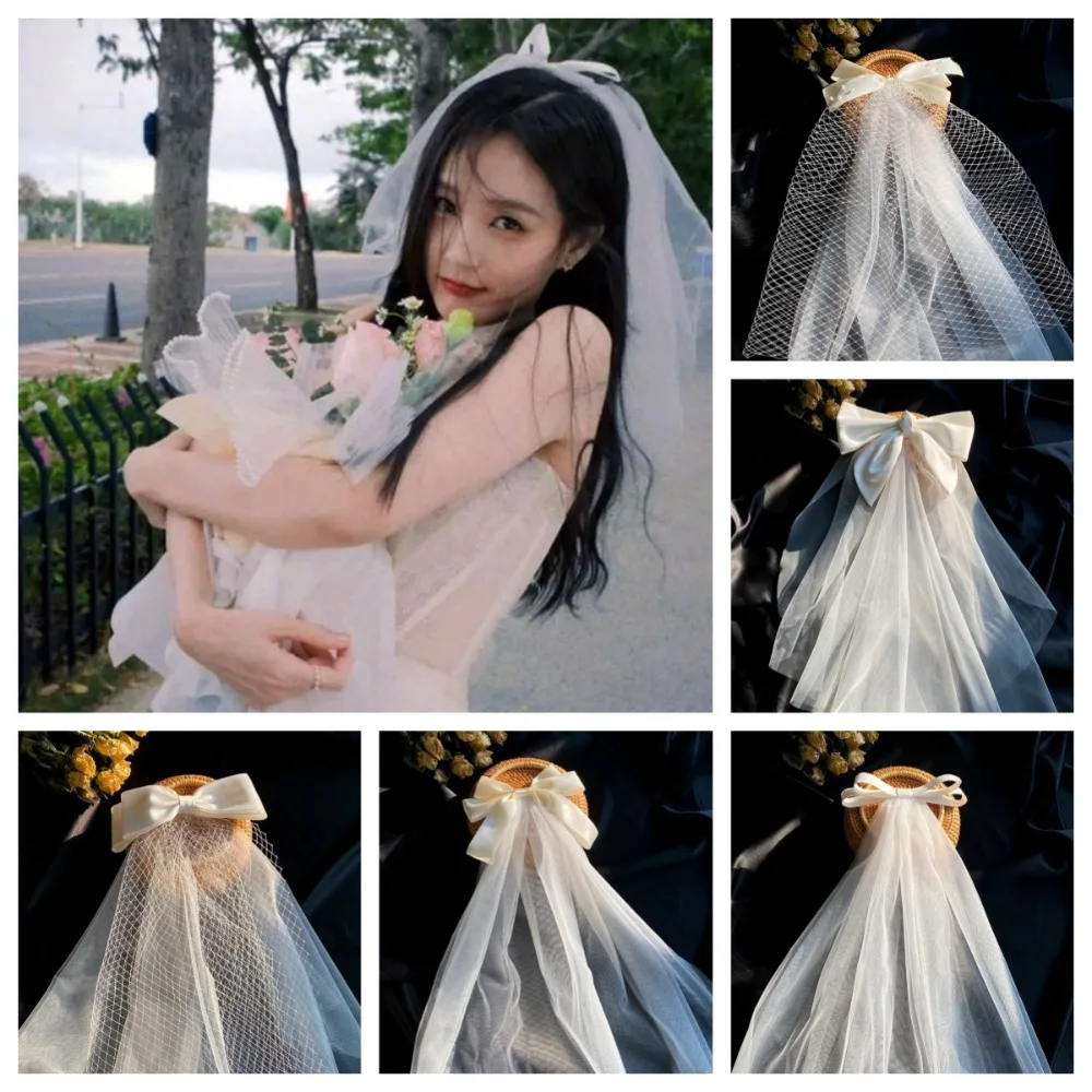 

Ретро многослойная свадебная фата из тюля и кружева, белая, элегантная, с жемчужным бантом, для предложения руки и сердца