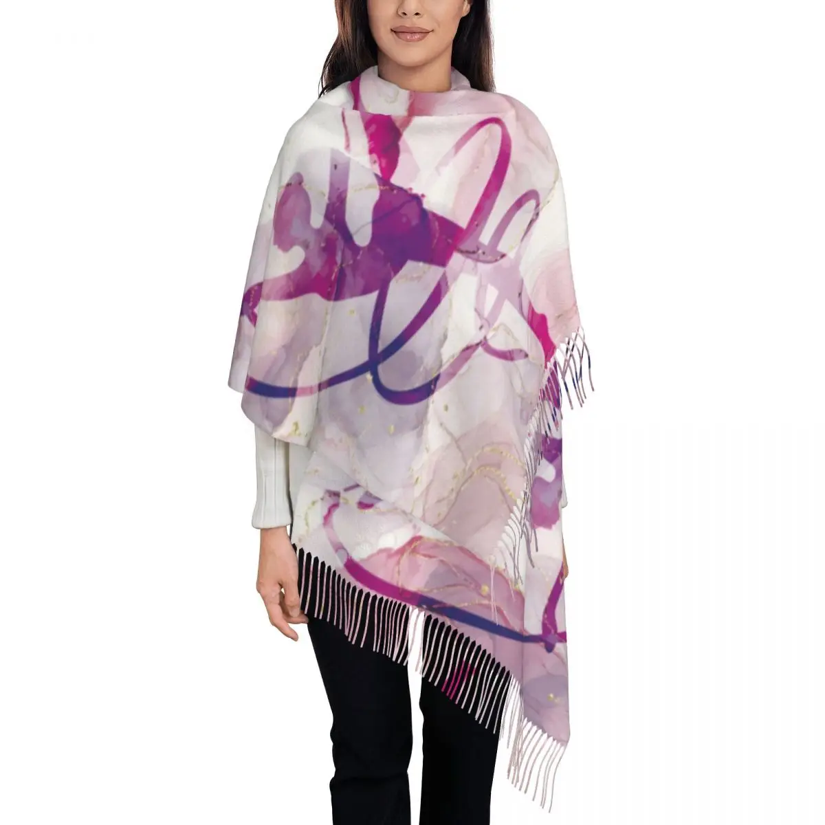 Custom Rhythmic Gymnastics Dance Tassel Scarf Women Soft Shawl Wrap Lady Winter Fall Scarves