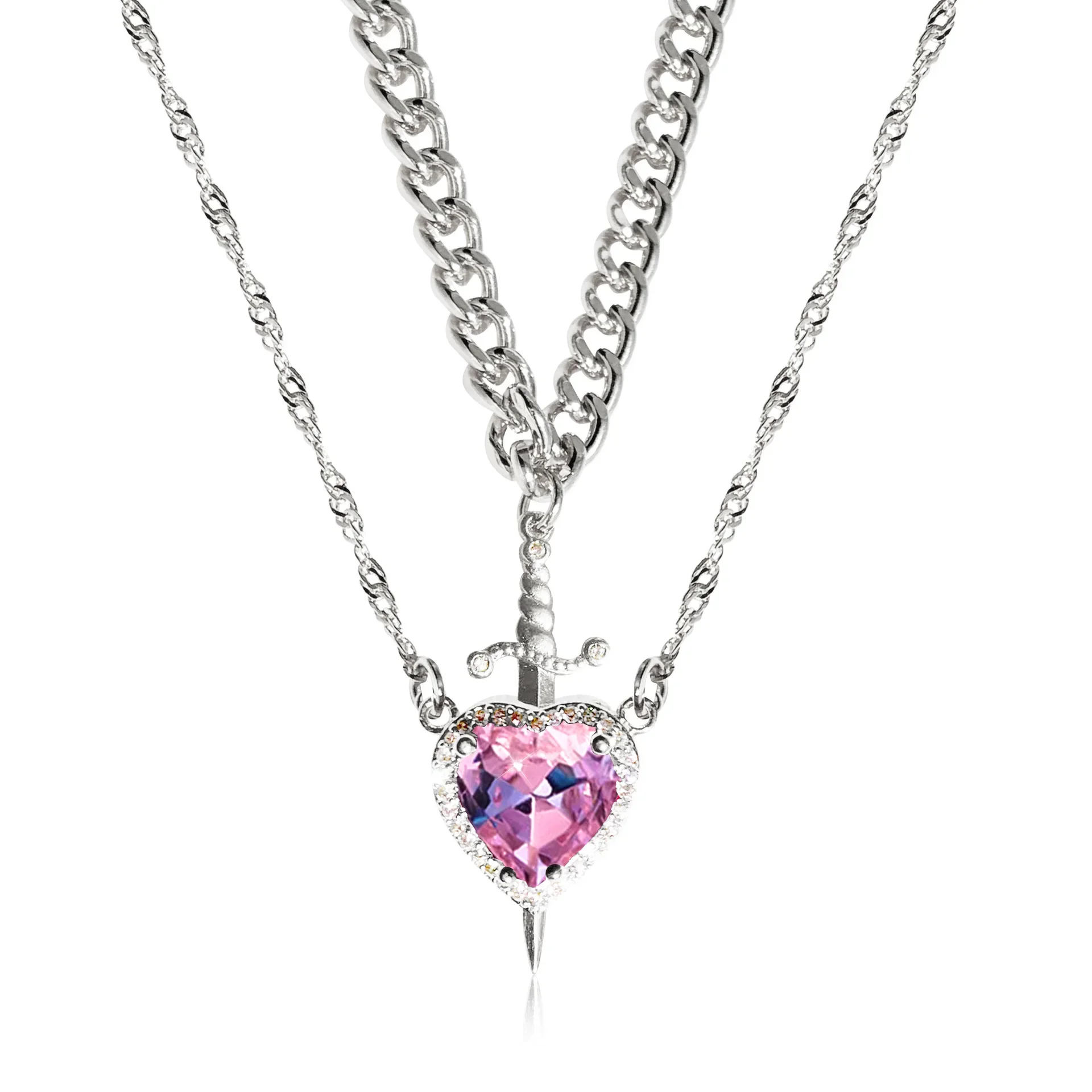 Parure de Bijoux pour Couple Collier Cœur et Épée RUIYI 9