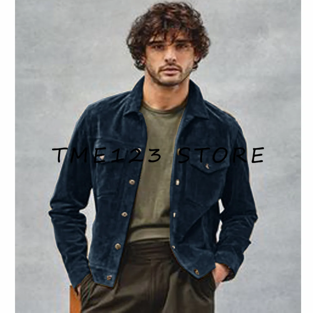 Men\'s Spring and Autumn Suede Jacket Casual Fashion Single Breasted Fishing Tactical Pleated Jackets Man
