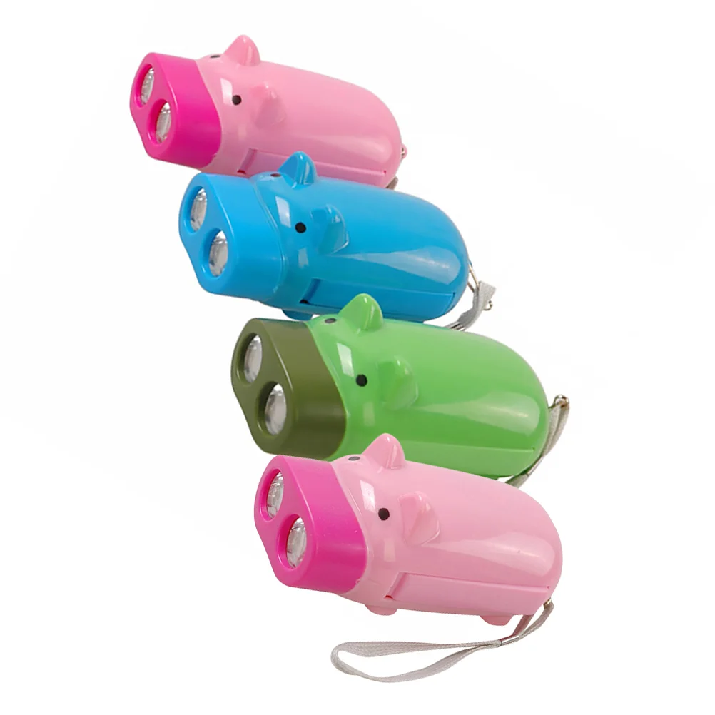 

4 Pcs Pig Flashlight Adorable Hand Shack Outdoor Convenient Kids Plastic Supply Child Crank Accessory