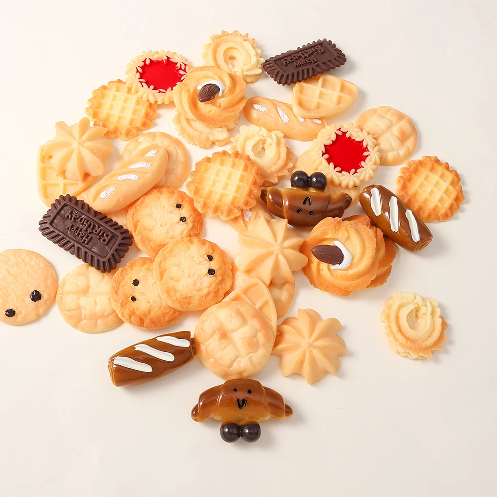 4 Uds. De bonitos dijes de comida de imitación, juguetes para niños, croissants de resina, gofres, galletas, colgantes para collar, llavero, joyería DIY