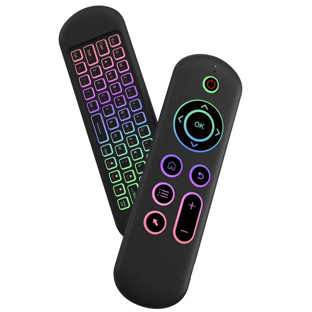 Dual Mode BT5.2 2.4G Air Mouse Remote Control Wireless Gyroscope Mini Keyboard  7 Color Backlit For Android Smart TV Box PC