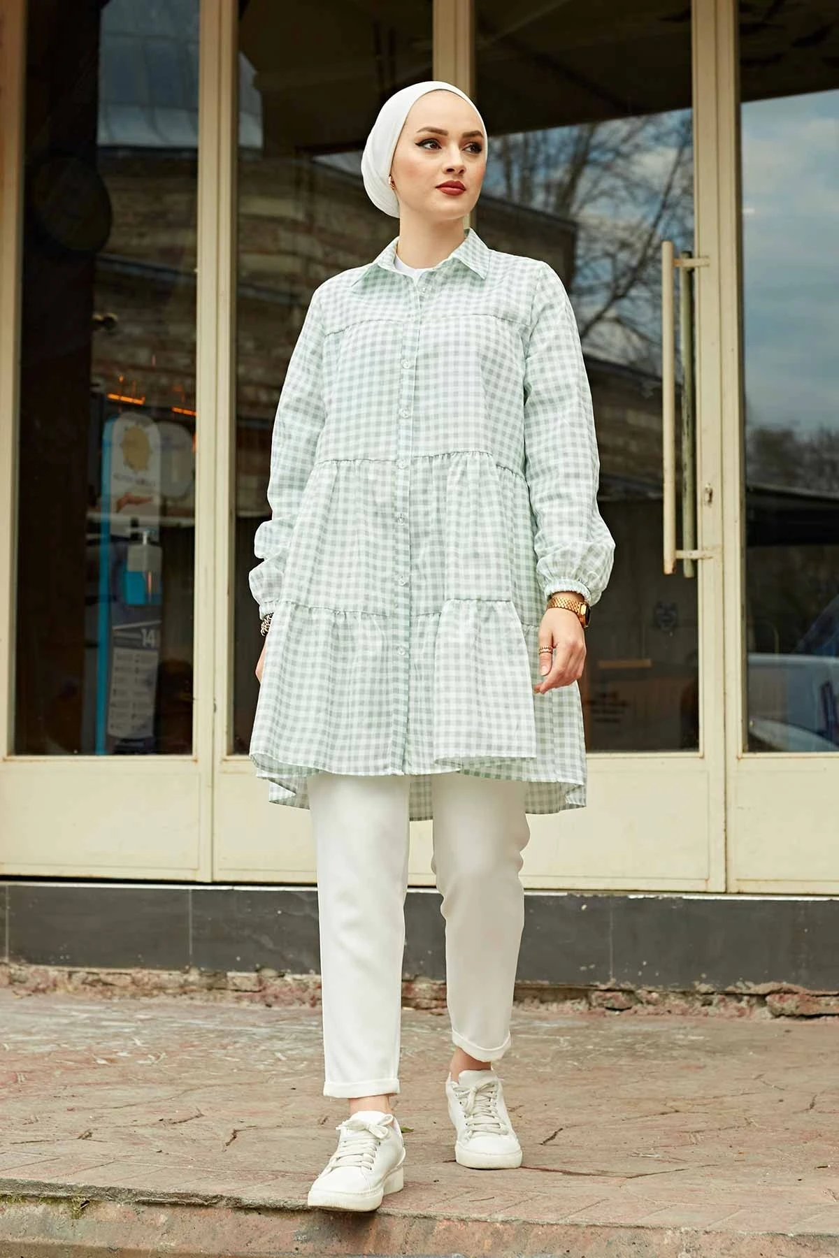 Frilly Plaid Shirt MD- Mint