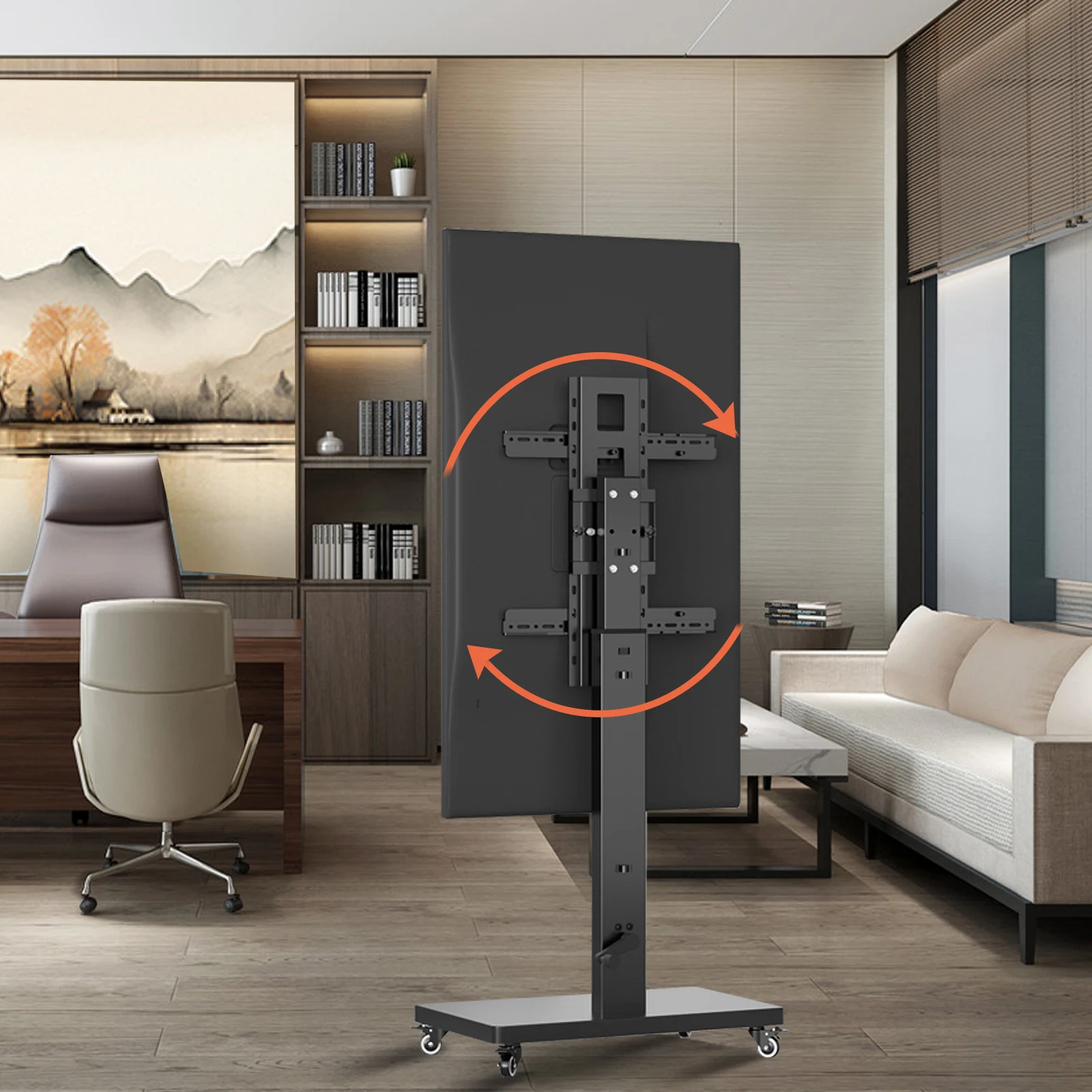 Height‑Adjustable Mobile TV Cart 32‑80", Rolling Floor TV Stand with Wheels, 50KG Capacity, VESA 600*400mm TV Trolley XZ08 - view 4