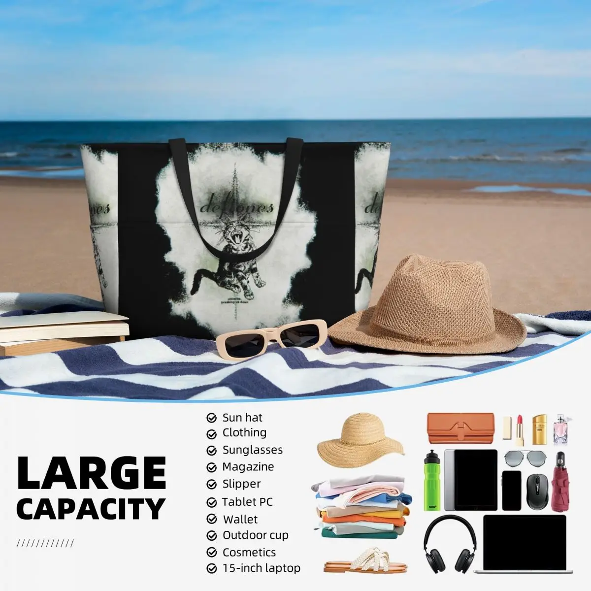 Deftones Metal Band White Pony Album Tas Tote Pantai Tas Tote Besar Olahraga Gym Yoga Tas Travel Wanita Tas Kebugaran