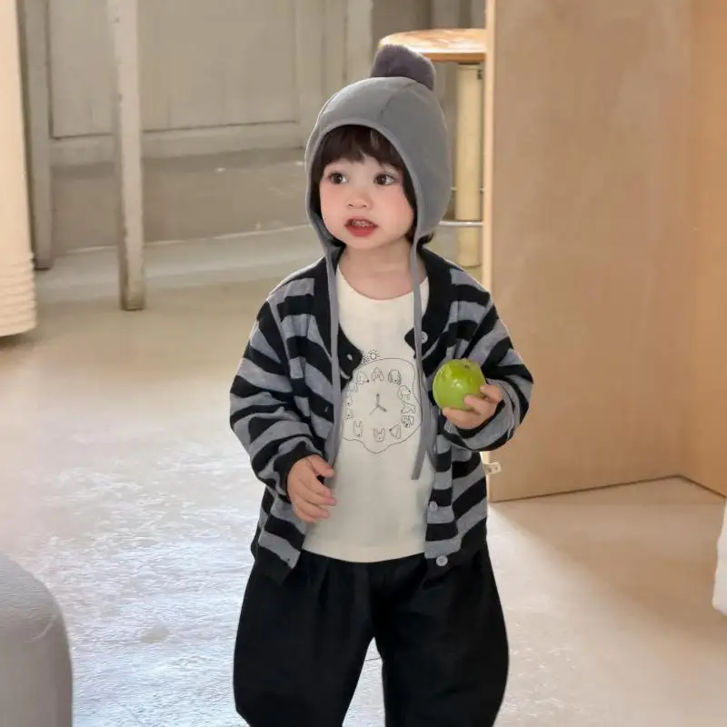 2026 Autumn New Baby Long Sleeve Coat Girls Casual Striped Cardigan Infant Boys Loose Versatile Jacket Toddler Clothes