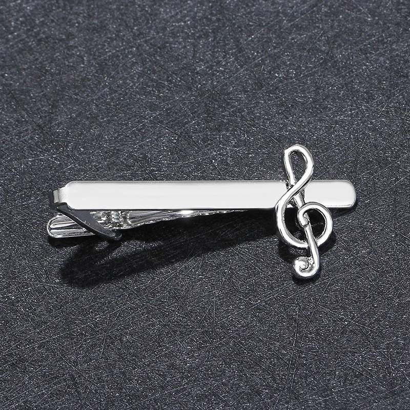 Fashion Korean Glasses Men Metal Musical Note Tie Clip Silver For Dance Bar Business Wedding Gift Statement Jewelry Collar Clip