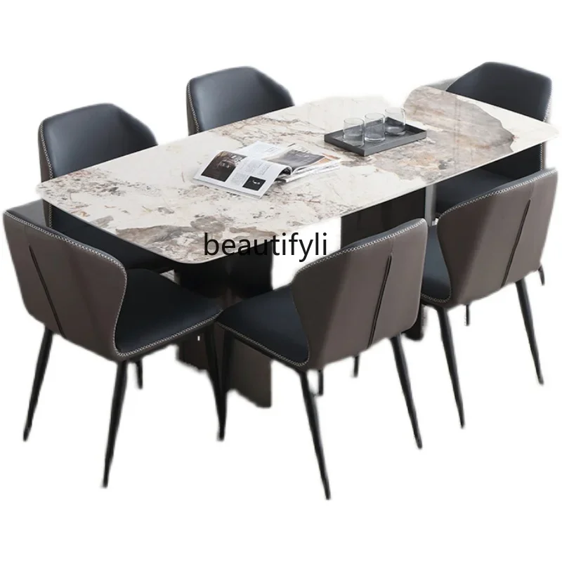 

Stone Plate Dining Table Home Rectangular Restaurant Dining Table Simple Modern Dining Tables and Chairs Set