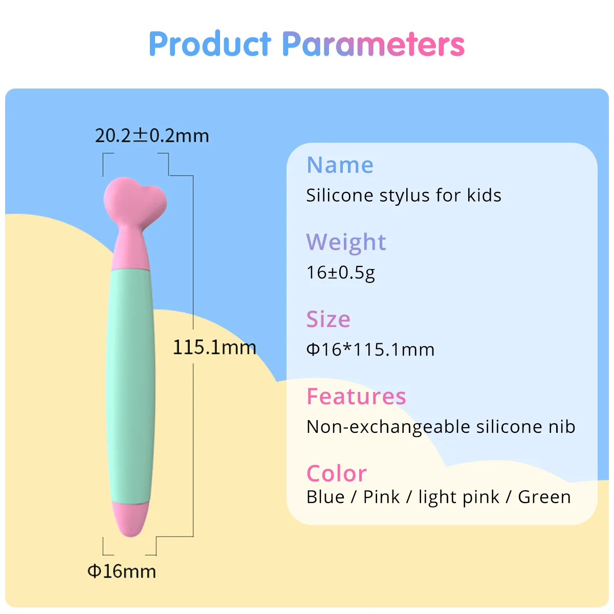 Children Silicone Stylus Pen with Durable Rubber Tip Kid Capacitive Drawing Writing Pen for Touch Screen Stylus Tablet Pencil