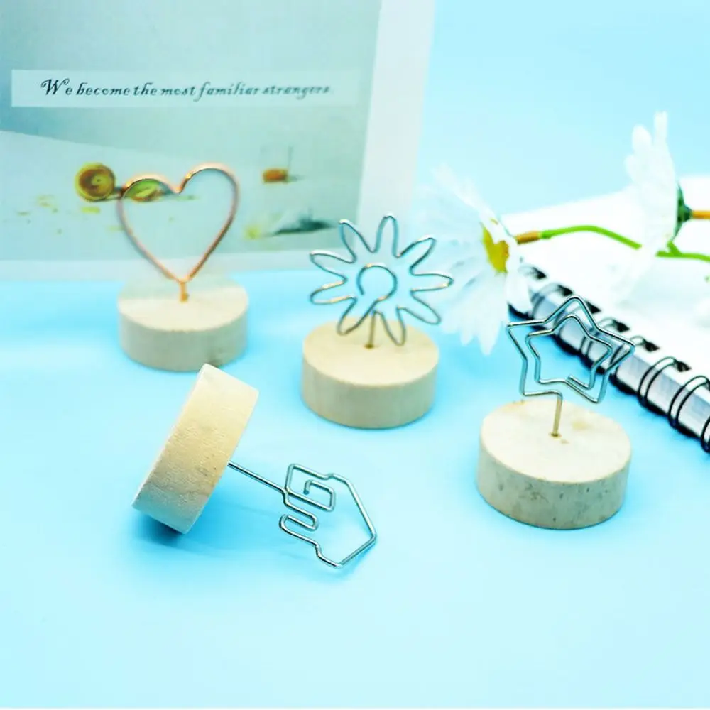1 PC DIY Memo Card Desktop Ornament Message Left Supporter Photo Frame Picture Clip Round Wooden Holder
