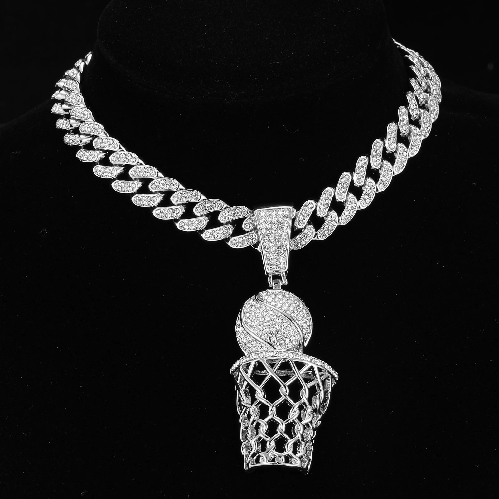 D&Z Basketball Pendant  With 13mm Rhinestones Miami Cuban Chain HipHop Iced Out Bling Necklaces Fashion Jewelry For Man Gift