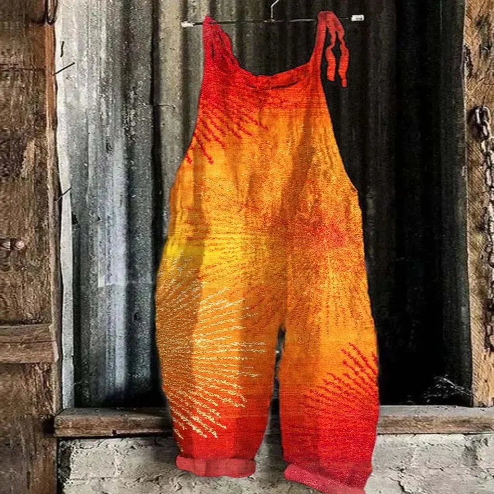 

Summer 2025 women's fashion jumpsuit, 3D art gradient print fashionable and comfortable jumpsuit, adjustable shoulder straps