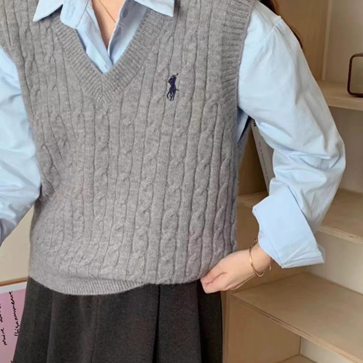 

Womens Grey Knit Vest Sleeveless Korean Cardigan All Season Layer Top For Shirts Tank Jumper Casual Chic Overtop Winter Autumn