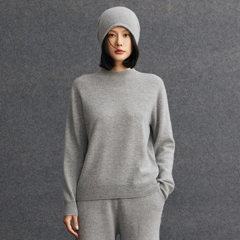 

New 100% Cashmere Women's Pullover Mock Neck Sweater Spring Autumn Winter Soft Warm Goat Cashmere Knitwear Jumper Top Clothing