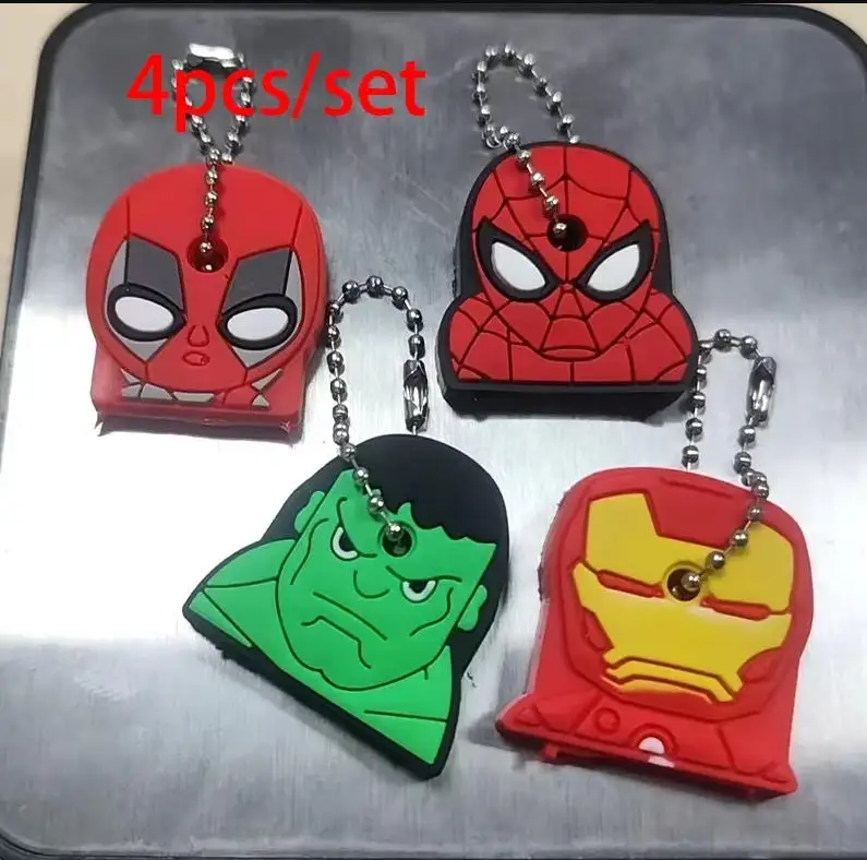 Marvel's Spider-Man, Iron Man, Hulk，comic peripherals, pendants, silicone keychains, key protective covers，Men's Key Ornaments