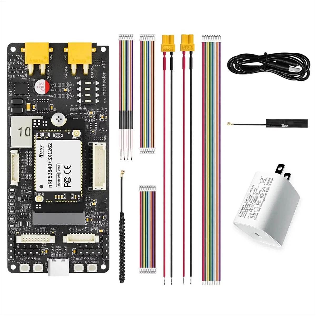【Power Supply】 Meshtastic MeshSolar Li- Board NRF52480+SX1262 1-4 Cells 18-24V Solar DC/MPPT/USB PD3.0 Charging BLE LoRa US Plug