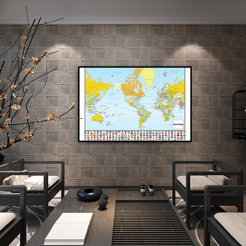 84*59cm mapa świata sztuka ścienna szczegółowa mapa bez zapachu obraz na płótnie salon Home Decor szkolne materiały dydaktyczne