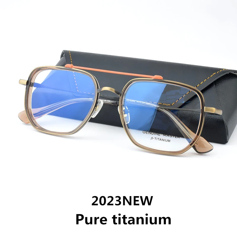 2024 New Titanium glasses Frame Men Super Light Big Face Optical Prescription Glasses Frame Retro Fashion Double Beam Spectacle