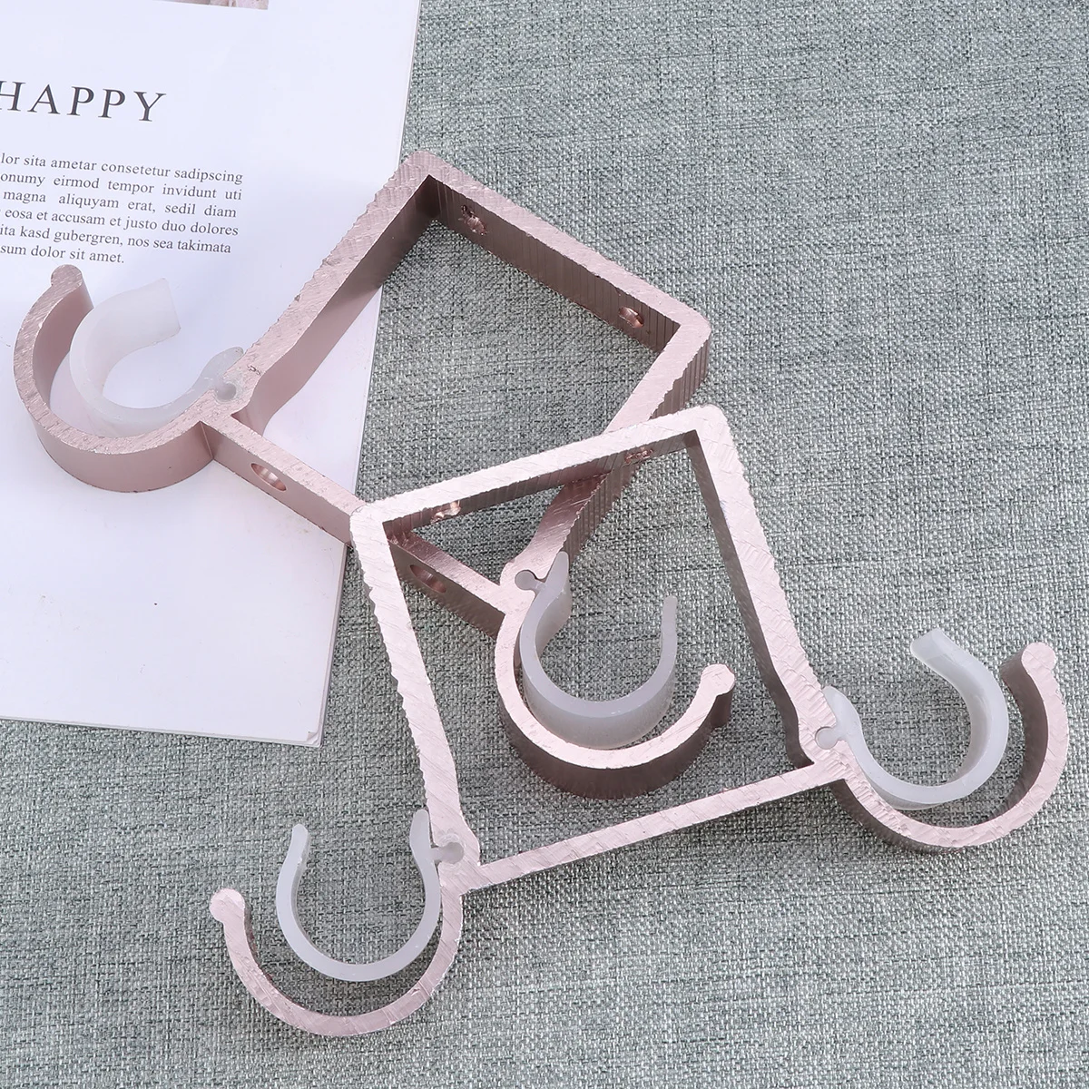 

2Pcs Roman Rod Bracket Aluminum Alloy Rose Gold Double Hook Mount Curtain Bracket for Thick Drapes Easy Wall Fixation