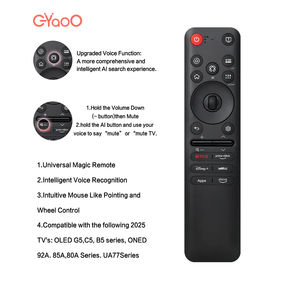 MR25GA AKB76046607 Voice Magic Remote Control Includes Pointer Functions Compatible With GA/GC Series Controller
