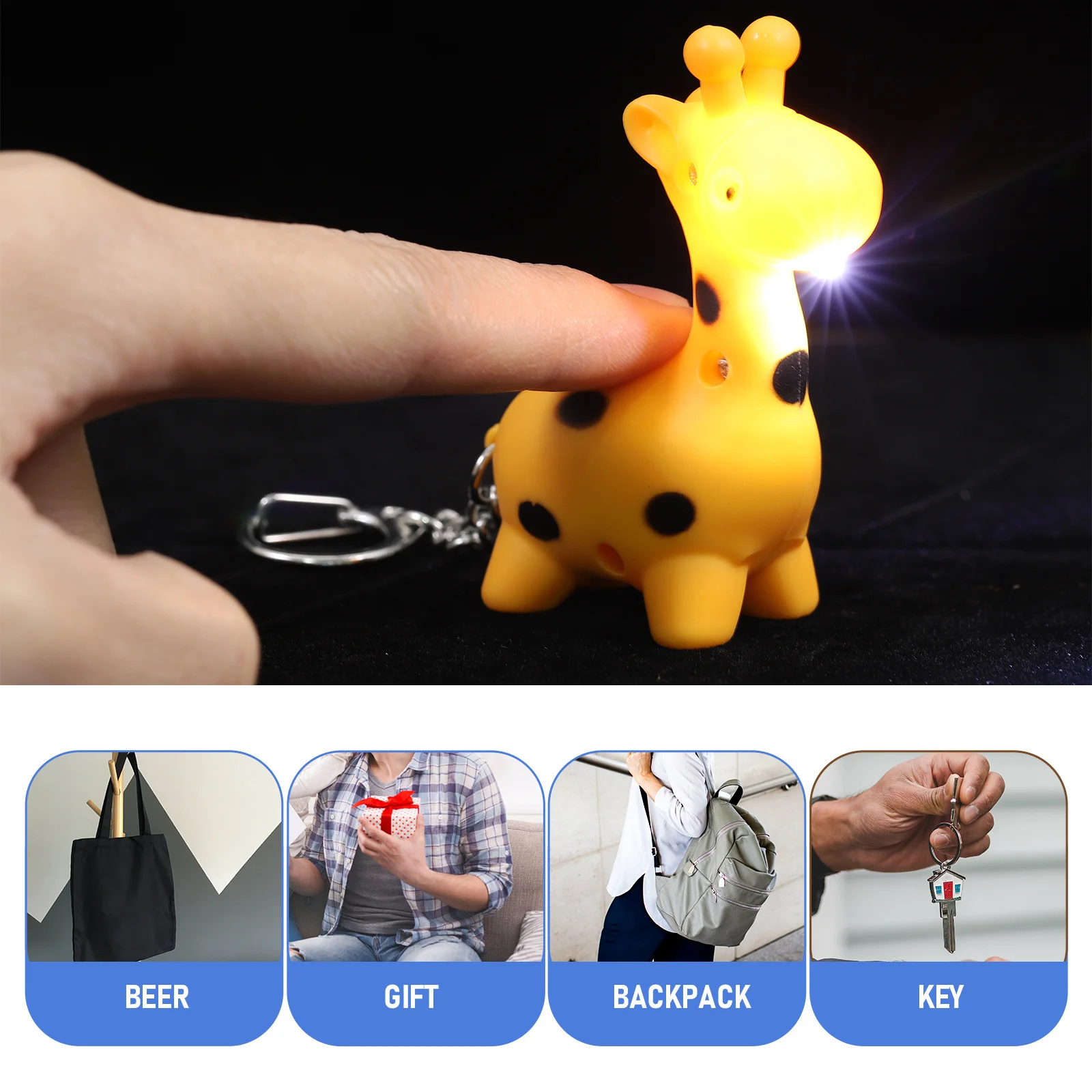 

6pcs Animal Flashlight Keychain Kids Sound Light Key Ring Party Favor Gift Badge Decor Nurse Keychain For Backpack Handbag