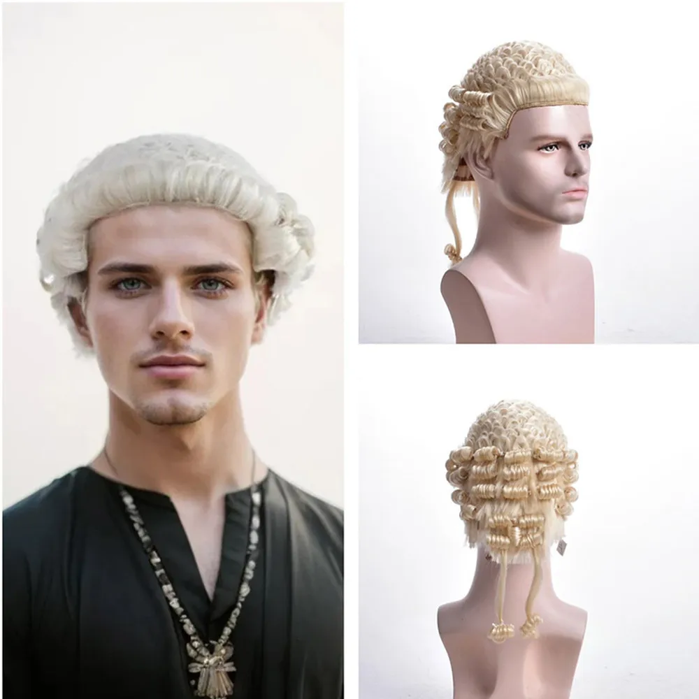 Synthetic Lawyer Wig Short 613 Blonde Curly Wigs  Handmade Finest Quality Horsehair Judicial Wigs For Use in Court Barrister Wig