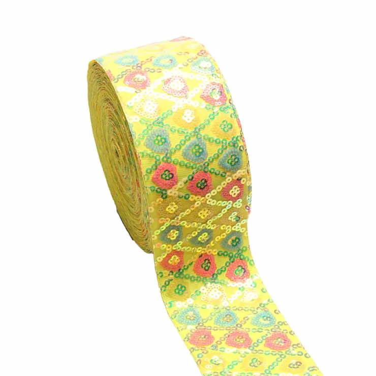 75mm 5Yards Rainbow Sequin Ribbon for cheer bows diy girl headwear hairbows