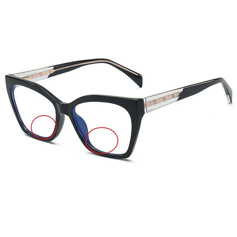 New Fashion Women TR Cat Eye Core-Inserting Patchwork Anti Blue Light Bifocal Reading Glasses Ladies Hyperopia Spectacles Custom