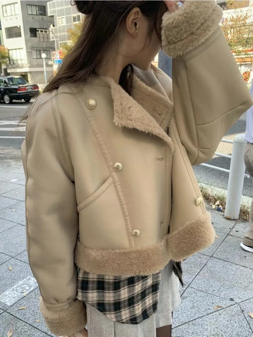 Chique retro trespassado pele couro intercado quente longo casaco feminino Sve Hong Kong Sle High-End Sensation Haome C...