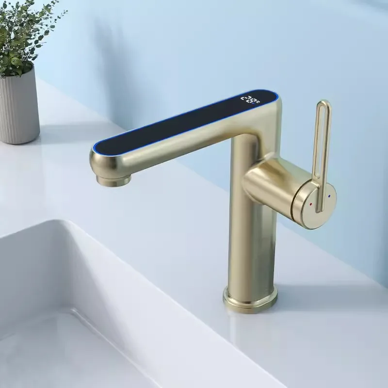 

Bathroom Basin Faucet Digital Display Single Lever hot and cold Crane Brass Sink mixer Black Chrome Gray Tap